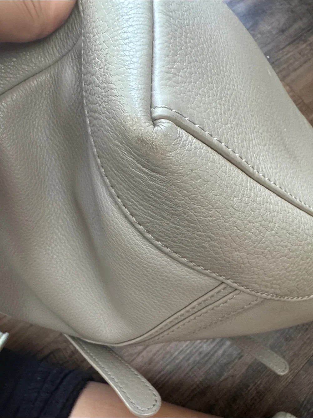 Tory Burch gray Pebbled Leather Tote with Gold Logo
